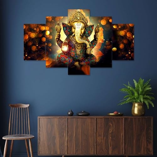 KRISHIV CREATION Set of 5 Ganesha Painting for Wall Decoration, 3D Paintings for Home Decoration, Paintings for Living Room, Bedroom (75 X 43 CM) - Image 1