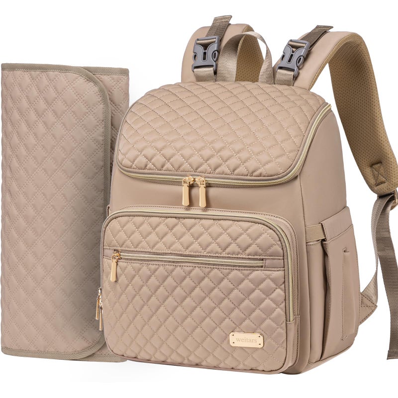 Weitars Diaper Bag Backpack Large Baby Diaper Bag with Changing Pad Travel Diaper Backpack,Baby Bag for Boys Girls,Stroller Straps,5 Insulated Pockets (Khaki) - Image 1