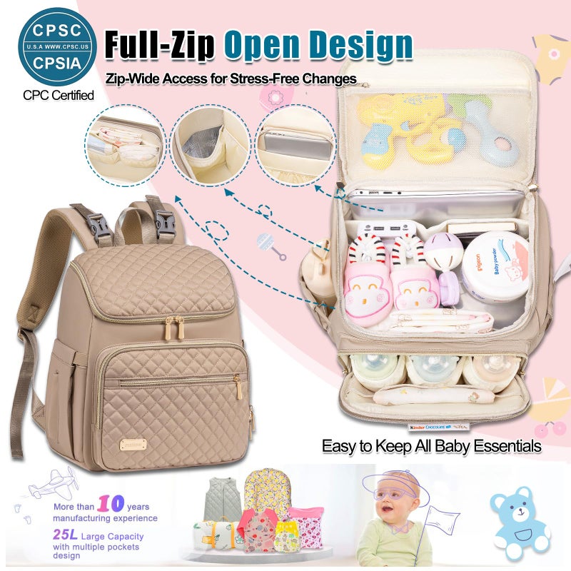 Weitars Diaper Bag Backpack Large Baby Diaper Bag with Changing Pad Travel Diaper Backpack,Baby Bag for Boys Girls,Stroller Straps,5 Insulated Pockets (Khaki) - Image 4