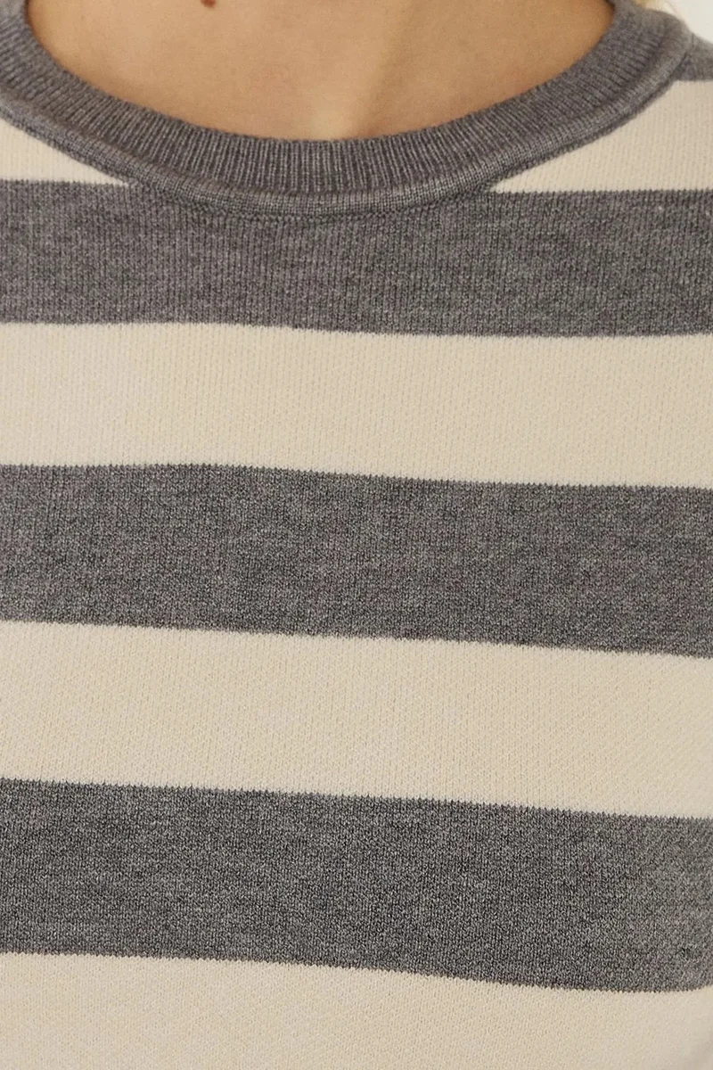 Hiccup Grey Striped Crew Neck Knit Top for Women | Best Price UAE