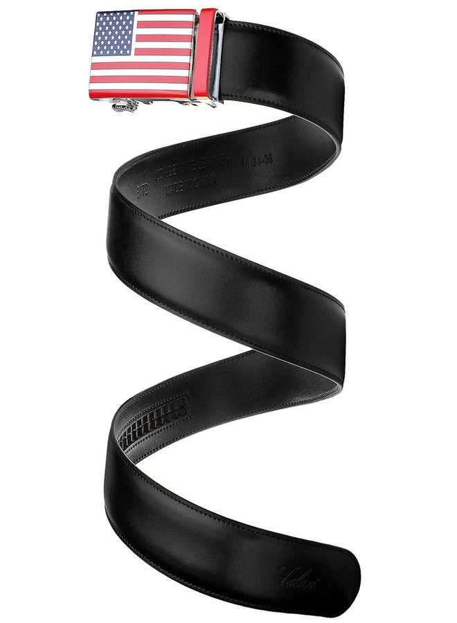 Falari Leather Dress Belt Ratchet Belt Holeless Automatic Buckle Adjustable Size 8001 (8172-USA Flag (Black), Fit from 28 to 44") - Image 3