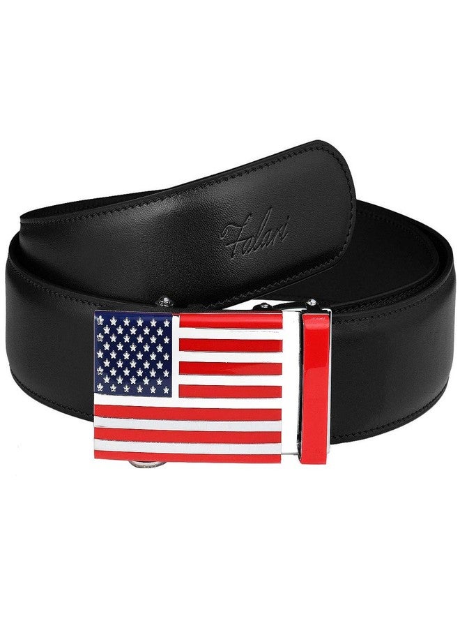 Falari Leather Dress Belt Ratchet Belt Holeless Automatic Buckle Adjustable Size 8001 (8172-USA Flag (Black), Fit from 28 to 44") - Image 2