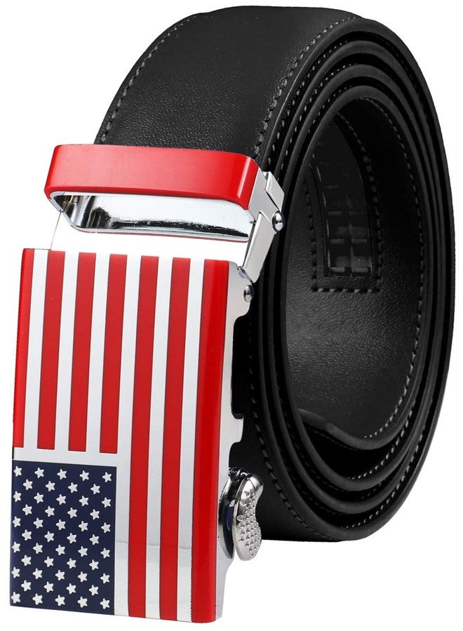 Falari Leather Dress Belt Ratchet Belt Holeless Automatic Buckle Adjustable Size 8001 (8172-USA Flag (Black), Fit from 28 to 44") - Image 1