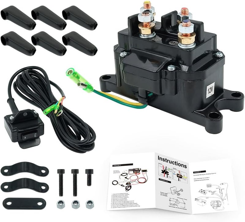 Triumilynn 12V 250A Winch Solenoid Relay Contactor & Winch Rocker Thumb Switch Combo for ATV UTV 1500lb-5000lb Polaris, Warn # 63070 62135 74900 70715 2875714 - Image 1