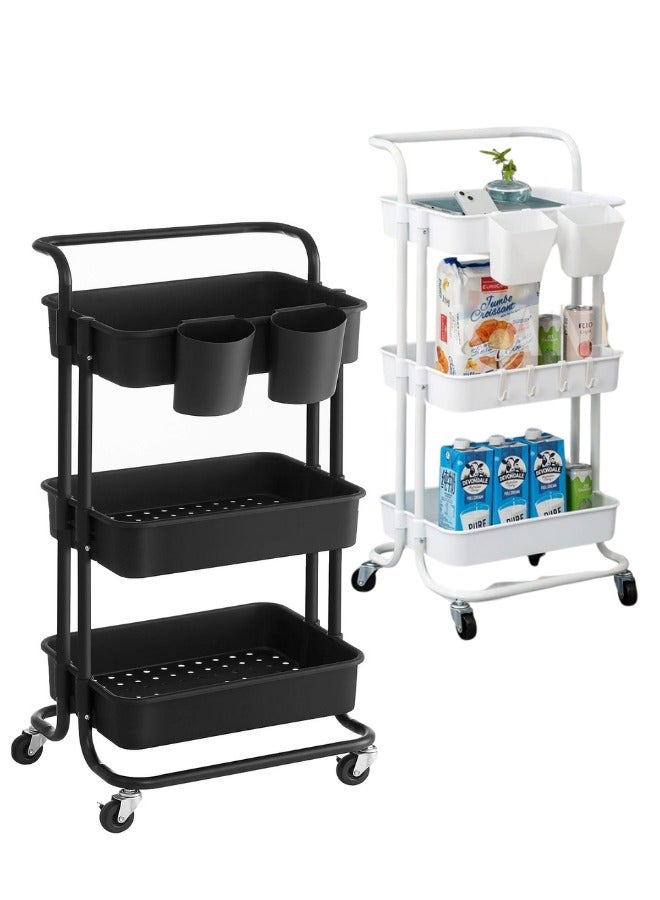 Prince 3-Tier Mesh Wire Rolling Multifunction Utility Cart Trolley With Hook White - Image 2
