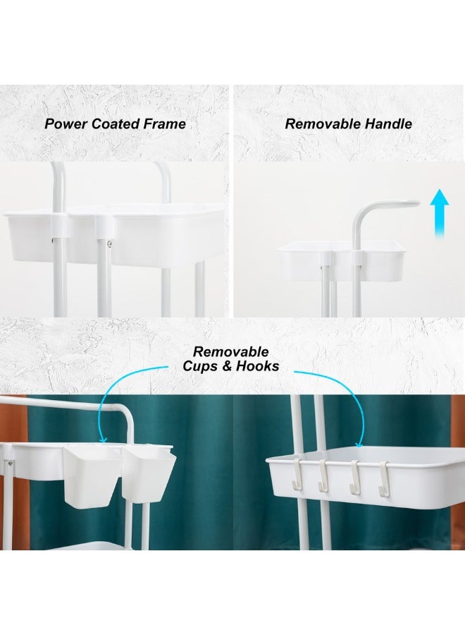 Prince 3-Tier Mesh Wire Rolling Multifunction Utility Cart Trolley With Hook White - Image 3