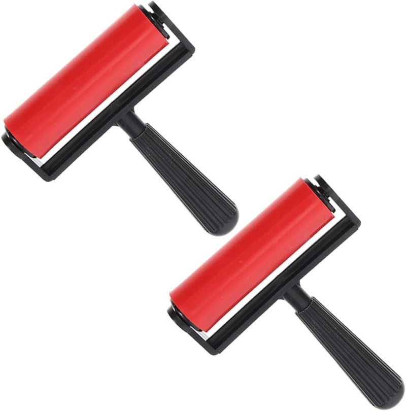 FRCOLOR 2pcs Small Red Ink Rollers Manual Painting Tools for Diamond Art DIY Printmaking and Relief Printing Supplies - Image 1