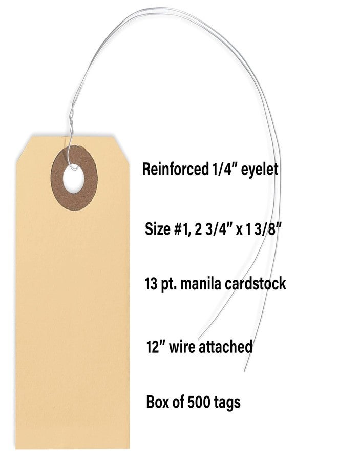 EZDOM String Tags with Wire Attached- #1, 2 3/4” x 1 3/8”, Box of 500 Blank Shipping Tags with Wire and Reinforced Hole, Wired Labeling Tags - Image 2