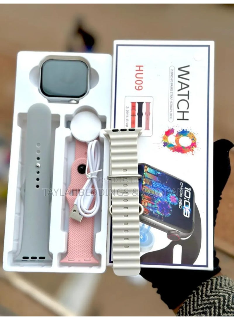 ساعة ذكية HU09، هيكل من الألومنيوم والسيراميك، مع 3 أزواج من الأساور