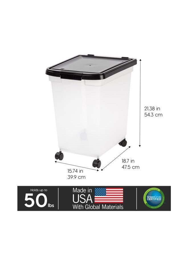 IRIS Power tool case パワー ツール ケース حاوية تخزين طعام الحيوانات الأليفة محكمة الإغلاق من آيريس USA بسعة 50 رطل / 65 كوارت مع عجلات قابلة للإزالة، لتخزين طعام الكلاب والقطط والطيور وغيرها من طعام الحيوانات الأليفة، للحفاظ على النضارة، جسم شفاف، سهولة الحركة، شفاف/أسود - Image 3