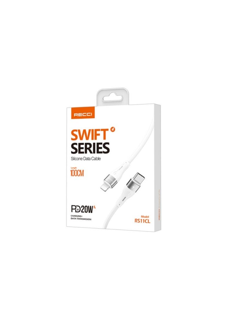 Recci - Ricci RS11CL PD20W TYPE-C to Lightning Silicone Cable 1M - White - Image 1
