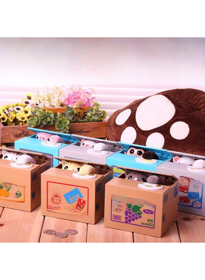 Creative Cartoon Children's Birthday Gift Cat Stealing Money Series Piggy Bank Electric Belt Music Piggy Bank Toy-Color:White Spray Brown Money Dog-Size:12*10*9 - Image 2