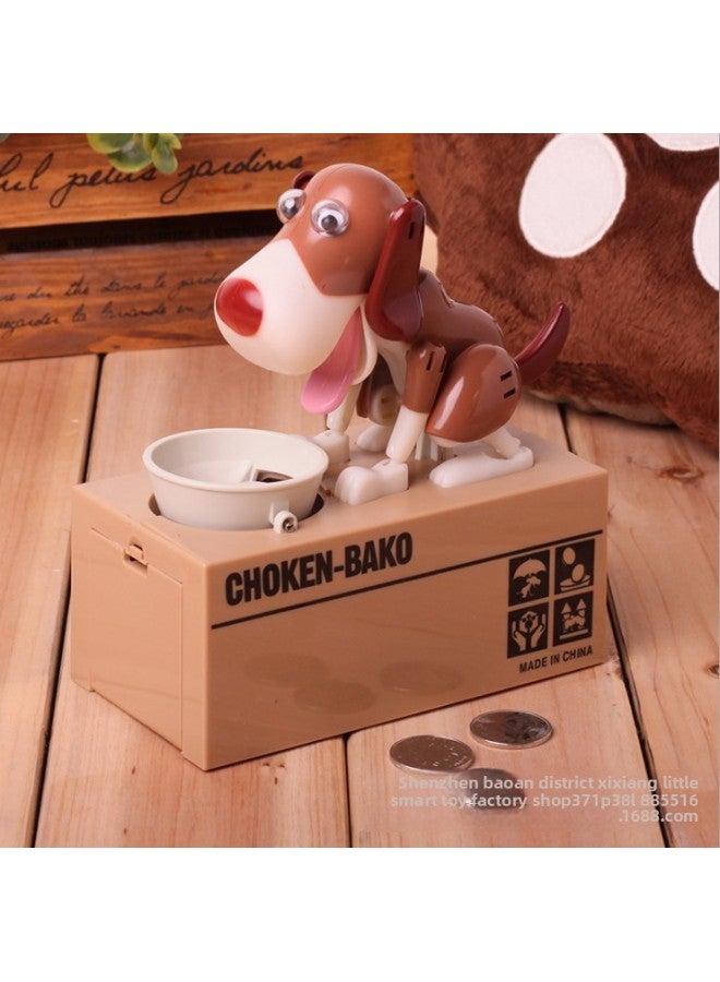Creative Cartoon Children's Birthday Gift Cat Stealing Money Series Piggy Bank Electric Belt Music Piggy Bank Toy-Color:White Spray Brown Money Dog-Size:12*10*9 - Image 1