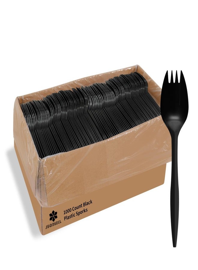 JSQBSECL [1000 Pack] Disposable Plastic Sporks-Party Dimensions Bulk Black Disposable Silverware Plastic Cutlery Spork (Sporks) - Image 1