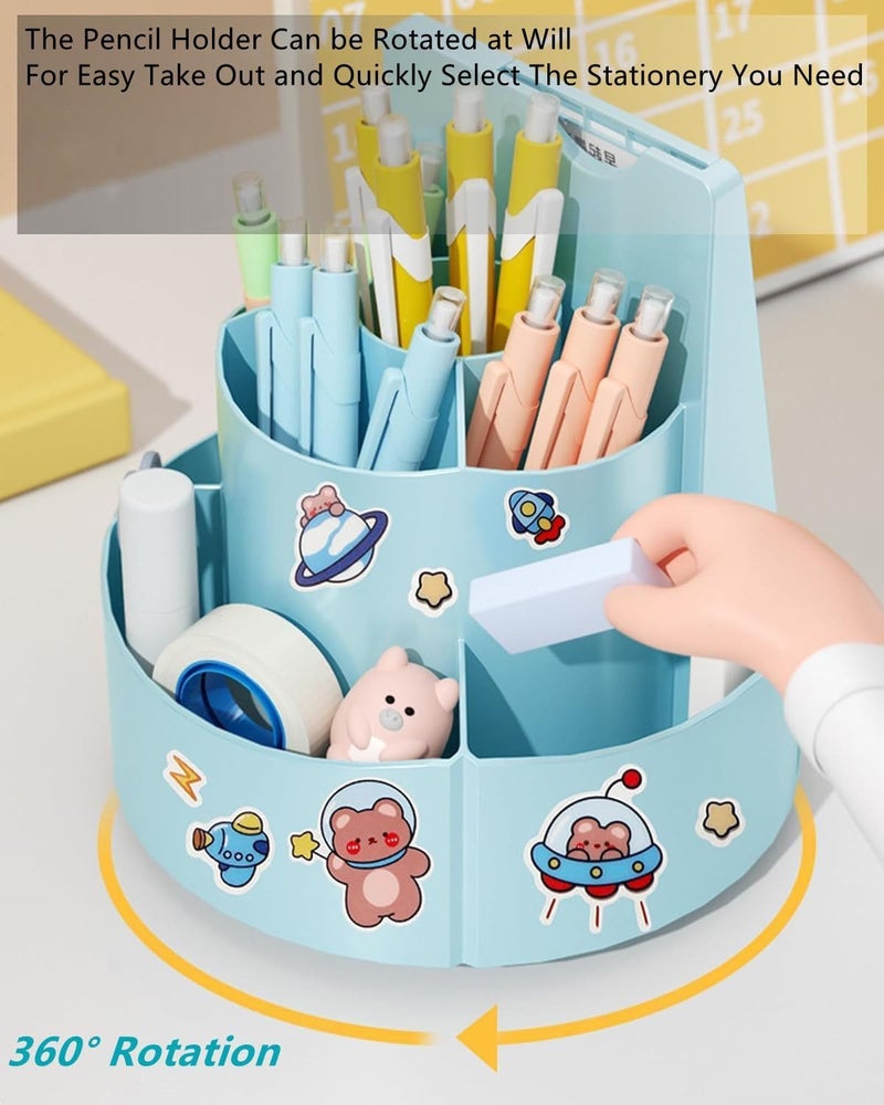 Parssufy Multifuntional 360 Degree Rotating Pen Holder for Desk Pencil Organizer|Student Self Discipline Board with 7 Compartments an Random Stickers,13 Sheets Chore Chart (Blue) - Image 5