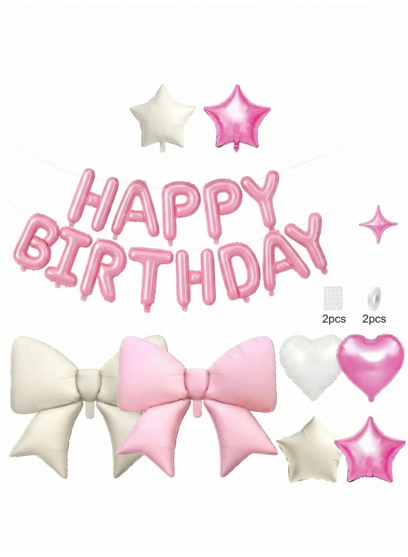 V.nice Cream Pink Bow Birthday Party Decor Set – Large Wall Backdrop & Giant Ribbon Tie for Baby Shower, Wedding, Room Decoration - Image 1