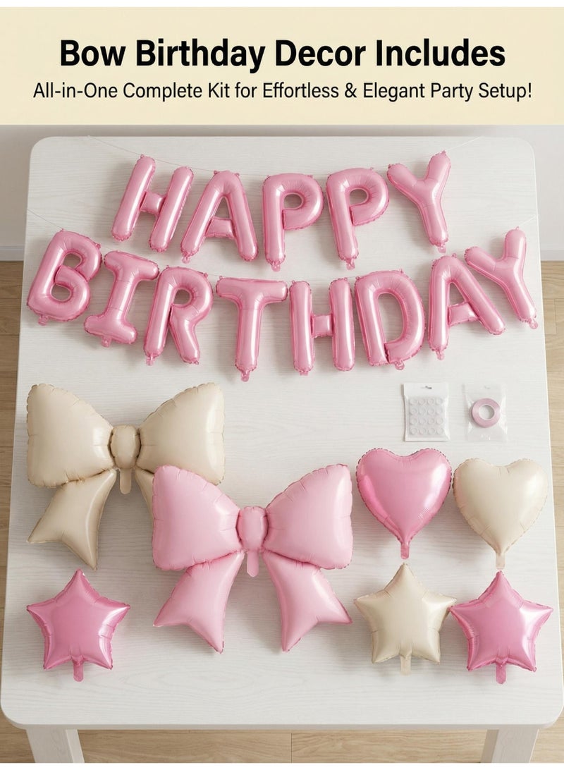 V.nice Cream Pink Bow Birthday Party Decor Set – Large Wall Backdrop & Giant Ribbon Tie for Baby Shower, Wedding, Room Decoration - Image 5