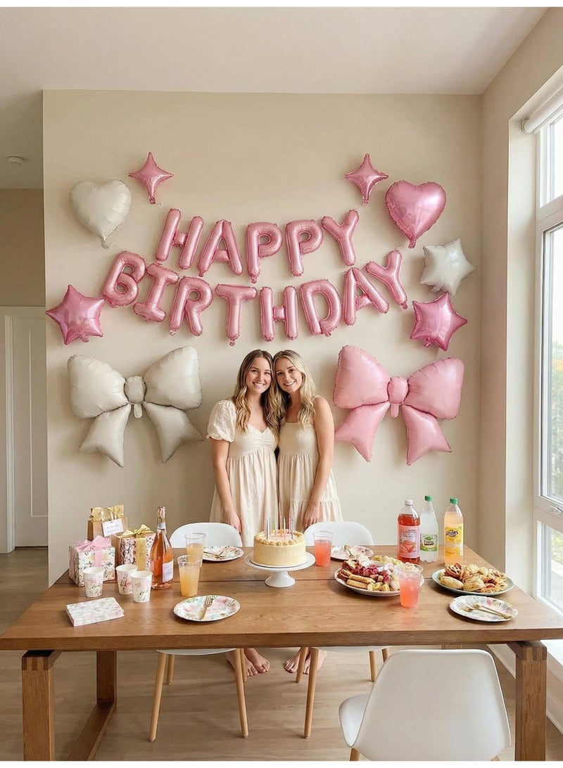 V.nice Cream Pink Bow Birthday Party Decor Set – Large Wall Backdrop & Giant Ribbon Tie for Baby Shower, Wedding, Room Decoration - Image 3