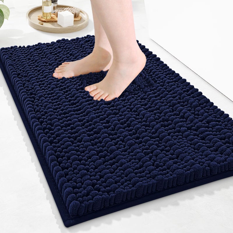 Arotive Luxury Bathroom Rugs 24x16, Extra Soft Thick Absorbent Shaggy Chenille Bath Rugs, Non-Slip Machine Wash Dry, Bath Mats for Bathroom Floor, Tub and Shower, Home Decor Accessories, Navy - Image 1