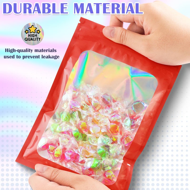 JETMORE 100 Pcs Mylar Bags, Smell Proof Bags Foil Pouch, Holographic Resealable Bags for Small Business, Candy Sample Jewelry Bag Sealable Packaging for Party Favor Food Storage (3x5in-Red) - Image 4