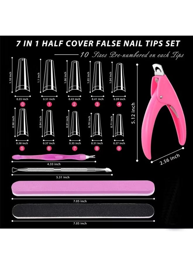 Generic - Clear False Nail Tips, Full Cover Nail Tips Set with 500pcs Clear Press On Nails Fake Nail Tips with Nail Glue, Clipper, Files, Cuticle Pusher and Fork for Gel Nail Art DIY - Image 1