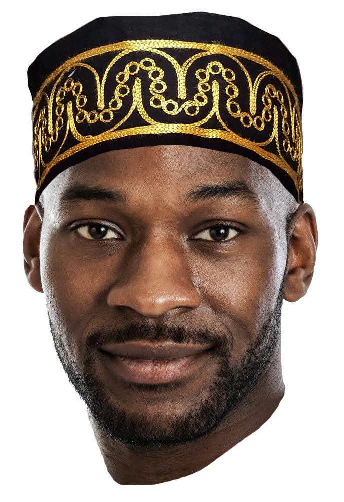 Dupsie's Adebo African Black Kufi Hat with Gold Embroidery Size 7 3/8 (23 Inches) (Large) - Image 4