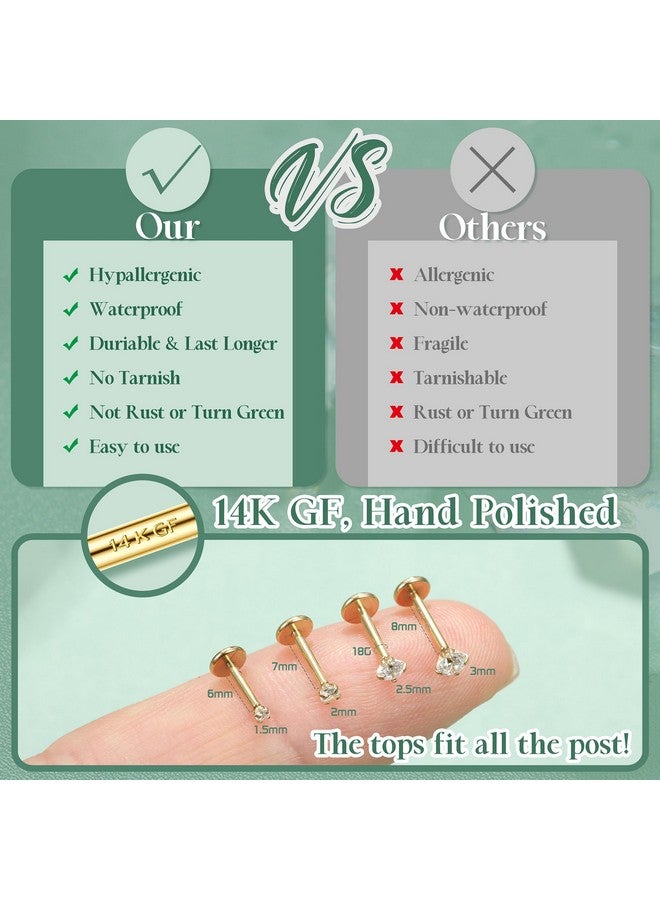 LOLIAS LOLIAS 14K Gold Filled Threadless Nose Studs CZ Nose Rings for Women Men 316L Surgical Steel Labret Studs Lip Rings Push in Flat Back Stud Earrings CZ Nose Nostril Tragus Helix Piercing Jewelry - Image 2