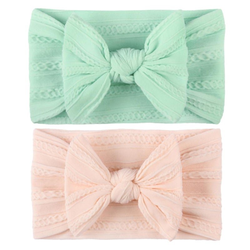 Soft Jacquard Nylon Stretchy Headbands For Newborns Infants Pink Mint Green Set Of 2 - Image 1