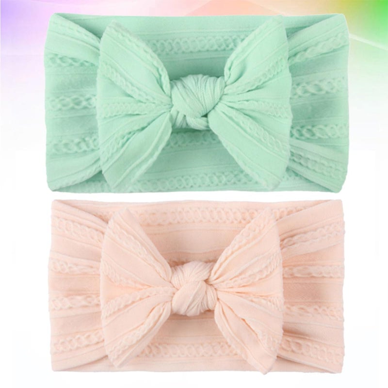 Soft Jacquard Nylon Stretchy Headbands For Newborns Infants Pink Mint Green Set Of 2 - Image 4