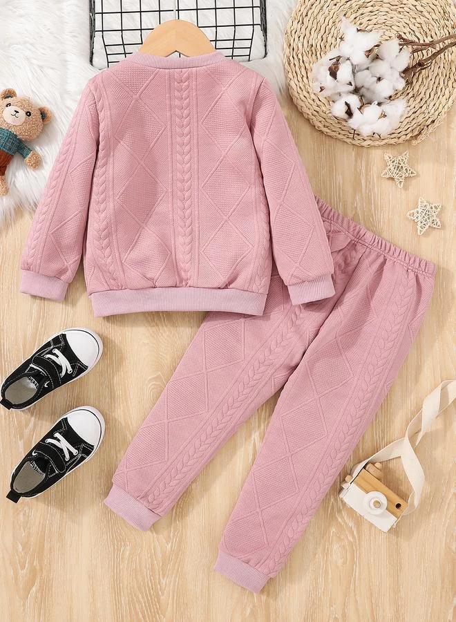 تايك تو Take Two Pink Textured Bear Patchwork Sweatshirt and Joggers Set