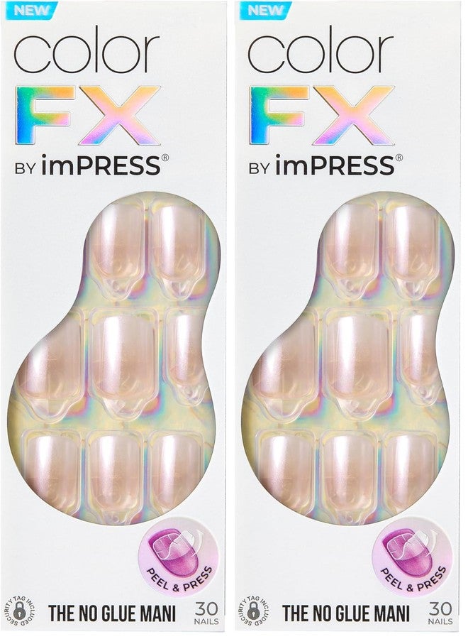 إمبريس أظافر KISS colorFX من imPRESS اللاصقة، "Connection"، لون أبيض سادة، شكل بيضاوي قصير مربع، لاصق مُحسّن، ثبات يدوم حتى 10 أيام، تتضمن 30 ظفرًا صناعيًا، وسادة تحضير، عصا مانيكير، مبرد أظافر صغير (عبوة من قطعتين) - Image 1