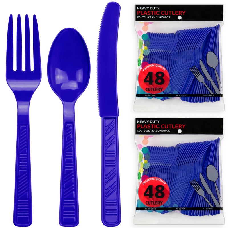 DecorRack Plastic Cutlery Set  Royal Blue Colored Plastic Silverware Sets for Parties  96 Piece Bulk Heavy Duty Utensils (Royal Blue  96 Pieces) - Image 2