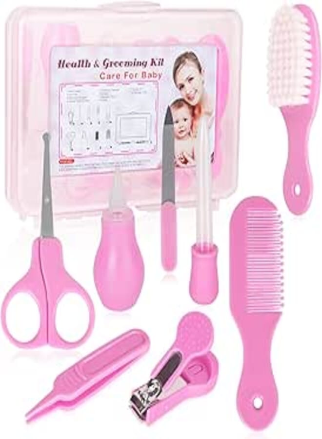 RoseFlower Baby Grooming Kit, 9 in 1 Portable Baby Basics Kit with Storage, Newborn Baby Health Safety Care Set for Infant Toddlers Care Keep Healthy and Clean (014)