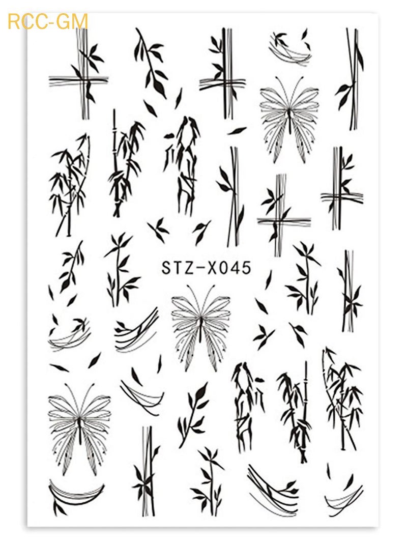 Nail Stickers: 11 Silver-grey Bamboo Leaf Designs, Elastic Cellulose Material - Long-lasting Fade-resistant, Quick Application Nail Sliders for Home Manicure, Beginners And Professionals - Image 2