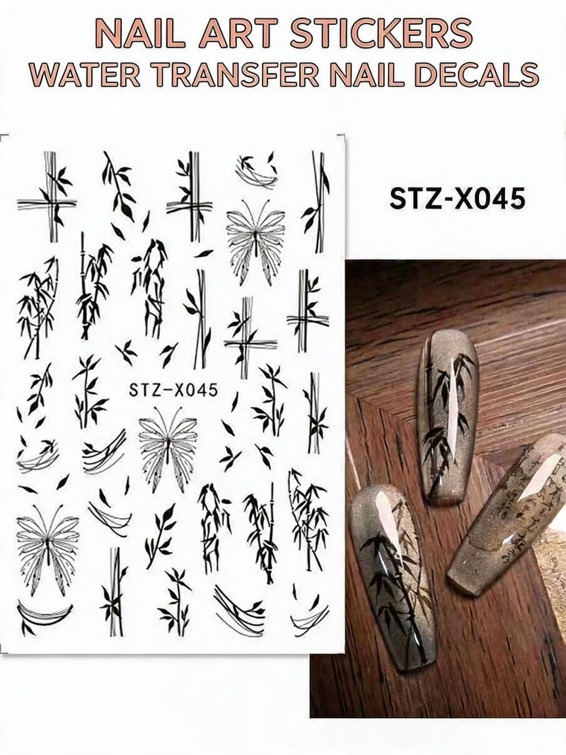 Nail Stickers: 11 Silver-grey Bamboo Leaf Designs, Elastic Cellulose Material - Long-lasting Fade-resistant, Quick Application Nail Sliders for Home Manicure, Beginners And Professionals - Image 4