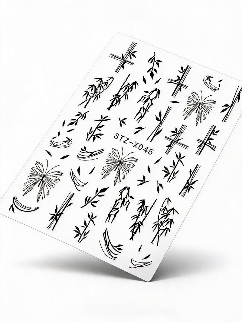 Nail Stickers: 11 Silver-grey Bamboo Leaf Designs, Elastic Cellulose Material - Long-lasting Fade-resistant, Quick Application Nail Sliders for Home Manicure, Beginners And Professionals - Image 5