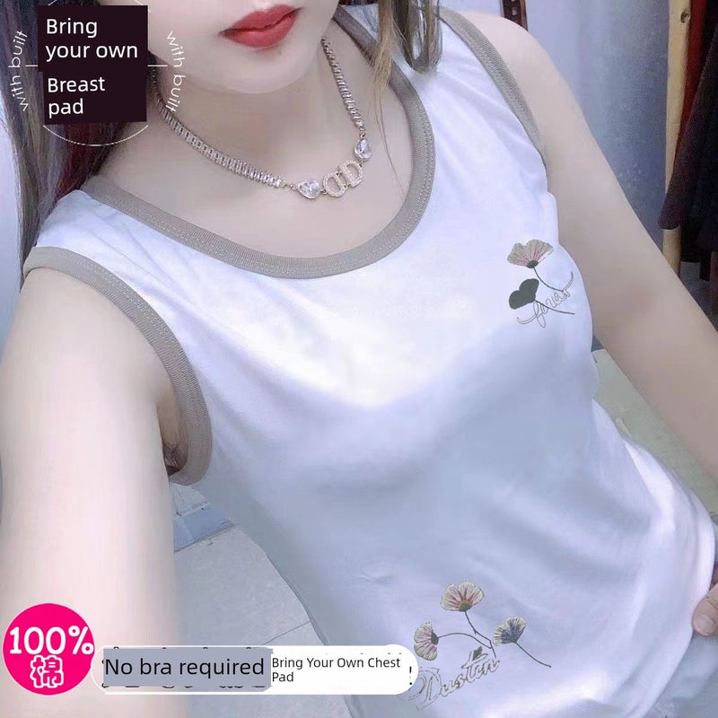 Red vest with chest pads in the zodiac year, pure cotton, anti-protrusion, versatile, anti-exposure, sleeveless T-shirt for middle-aged and elderly women - Image 3