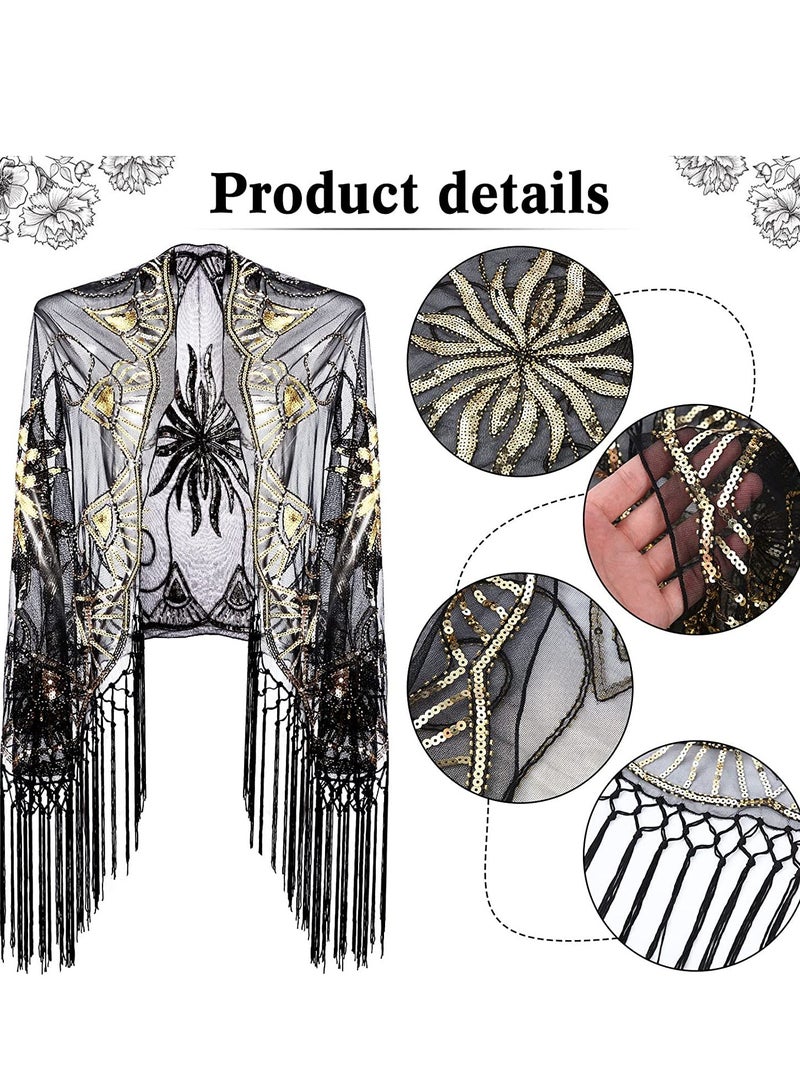 Excefore 1920s Accessories Set, Party Flapper Feather Headband Pearl Necklace Rhinestone Earrings Gloves Fringed Evening Cape Scarf 20s for Women Girls - Image 2