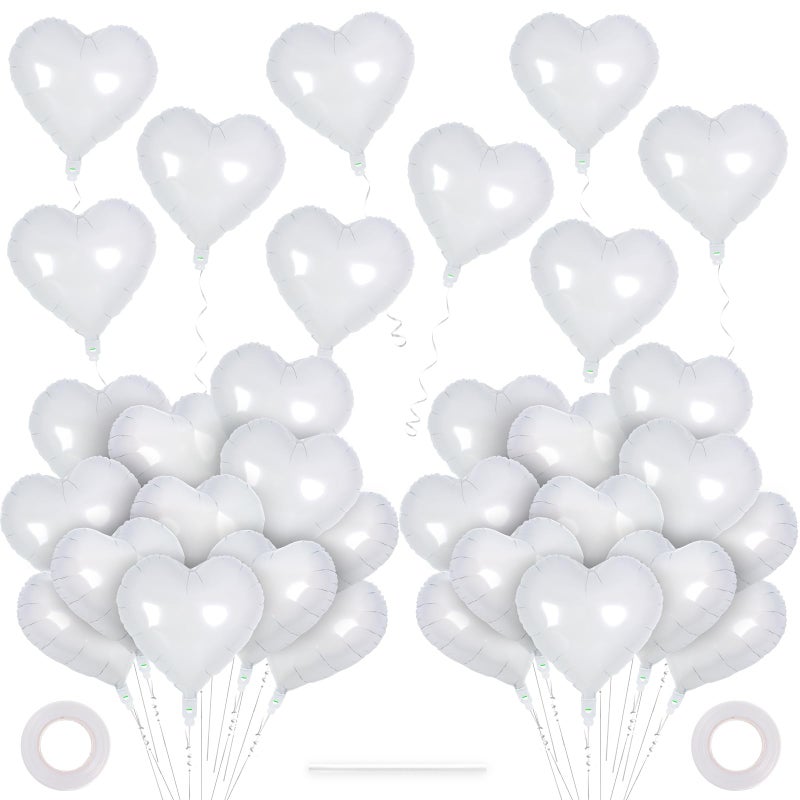 YOTHORN 50 Pcs White Heart Balloons 10 Inch Heart Shape Foil Balloons Love Balloon Valentine Balloon For Birthday Party Wedding Engagement Party Baby Shower Valentine Day Decorations (White) - Image 1