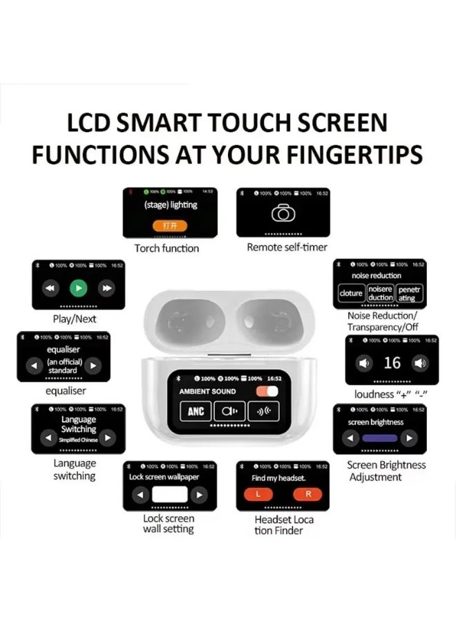 Touch Color Screen Compartment Noise Reduction In-Ear Wireless Bluetooth Headset Business Sports Hd Sound Quality White - Image 4