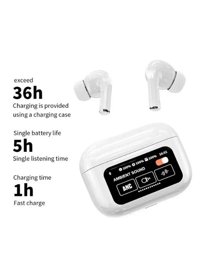 Touch Color Screen Compartment Noise Reduction In-Ear Wireless Bluetooth Headset Business Sports Hd Sound Quality White - Image 1