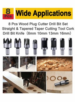SYOSI Wood Plug Cutters, 8 Pcs Wood Plug Cutter Drill Bit Set, 5/8" 1/2" 3/8" 1/4" Straight and Tapered Taper Cutting Tool Cork Drill Bit Woodworking Claw Cork Drill Hole Saw Tool for Woodworking  - Image 2