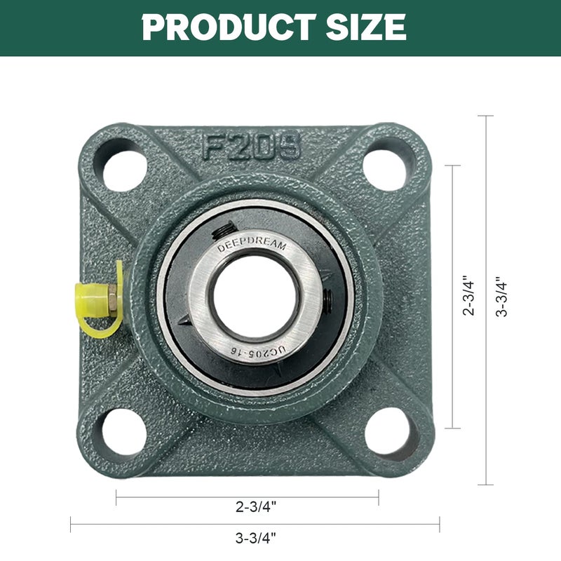 DEEPDREAM 4 PCS of UCF205-16 Pillow Block Bearings, 1 inch Bore, Square Flange Mounted Pillow Block Bearing, 4-Bolt Flange Bearing, Self Alignment - Image 2