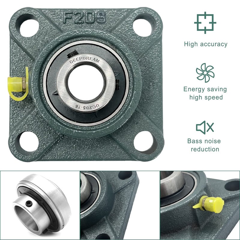 DEEPDREAM 4 PCS of UCF205-16 Pillow Block Bearings, 1 inch Bore, Square Flange Mounted Pillow Block Bearing, 4-Bolt Flange Bearing, Self Alignment - Image 4