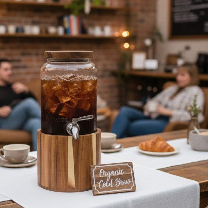 kitchentoolz 1 Gallon Glass Water & Lemonade Dispenser with Wooden Lid & Stand â€“ Mason Jar Beverage Dispenser with Stainless Steel Spigot, Measurement Marks â€“ Drink Server for Parties, Events, Home Use - Image 5