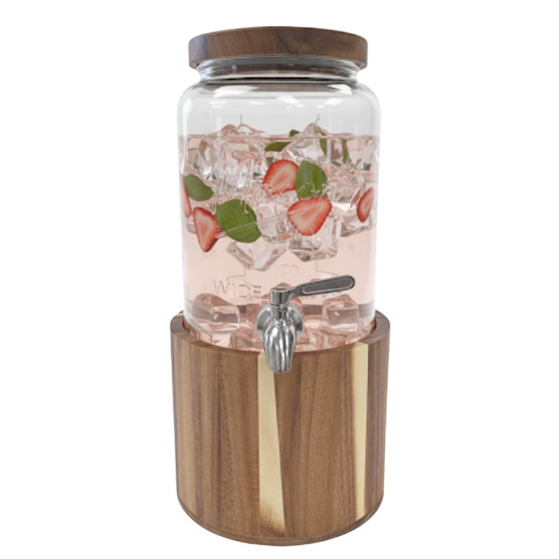 kitchentoolz 1 Gallon Glass Water & Lemonade Dispenser with Wooden Lid & Stand â€“ Mason Jar Beverage Dispenser with Stainless Steel Spigot, Measurement Marks â€“ Drink Server for Parties, Events, Home Use - Image 4