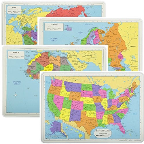 Painless Learning Educational Placemats Sets USA Africa Asia and Europe Maps Non Slip Washable - Image 2