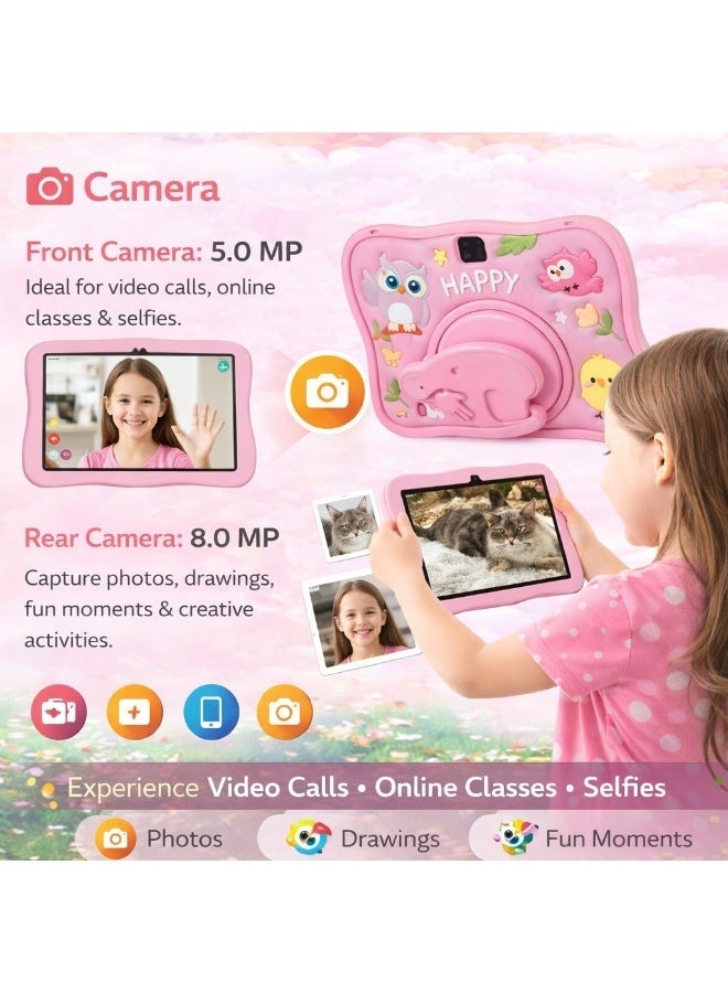 Telzeal P103 Kids Tablet 10.1 Inch HD Display, Android 13, 8GB RAM 512GB Storage, Dual Camera, 8000mAh Battery, Shockproof Protective Case, Portable Android Tablet for Kids Learning, Games, Videos & Entertainment – Pink - Image 4