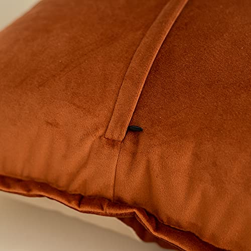 Yangest Dark Orange Decorative Velvet Throw Pillow Cover with Cloth Texture Patchwork Cushion Case Modern 20x20 Inch Pillowcase for Sofa Couch Bedroom Living Room Home Decor - Image 4
