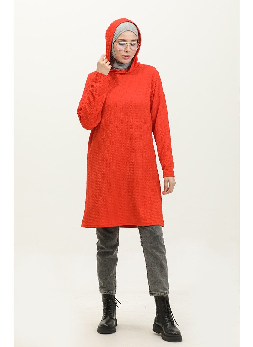 Sefa Merve Hooded Seasonal Tunic 8677-01 Dark Coral  - Image 2